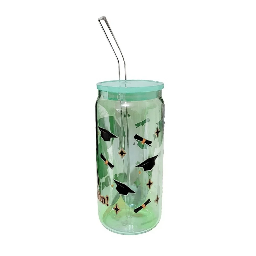 Graduation Custom Green Holographic Glass Tumbler Cup 20oz